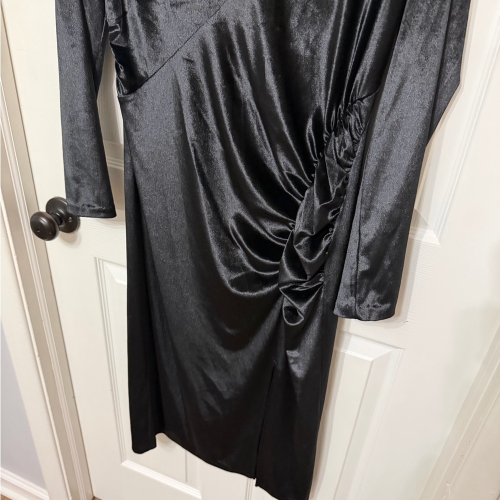 NWT $149!DONNA KARAN NEW YORK black velvet dress long‎ sleeve size 8 - Picture 4 of 6